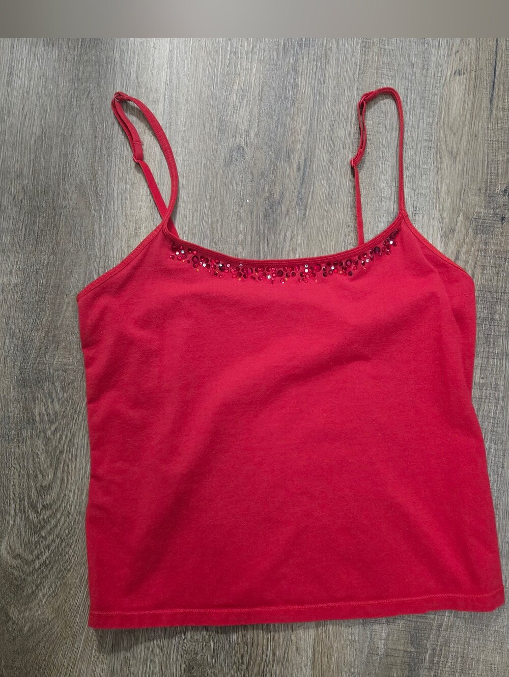 Vintage Victoria Secret Pink Tag Red Embelished Rhinestone Trim Cami Top -